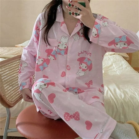 

Sanrio Kawaii Hello Kitty Cosplay Clothes Kuromi Pochacco Vestido Cinnamoroll Two Piece Pajamas Soft Home Wear Nightgown