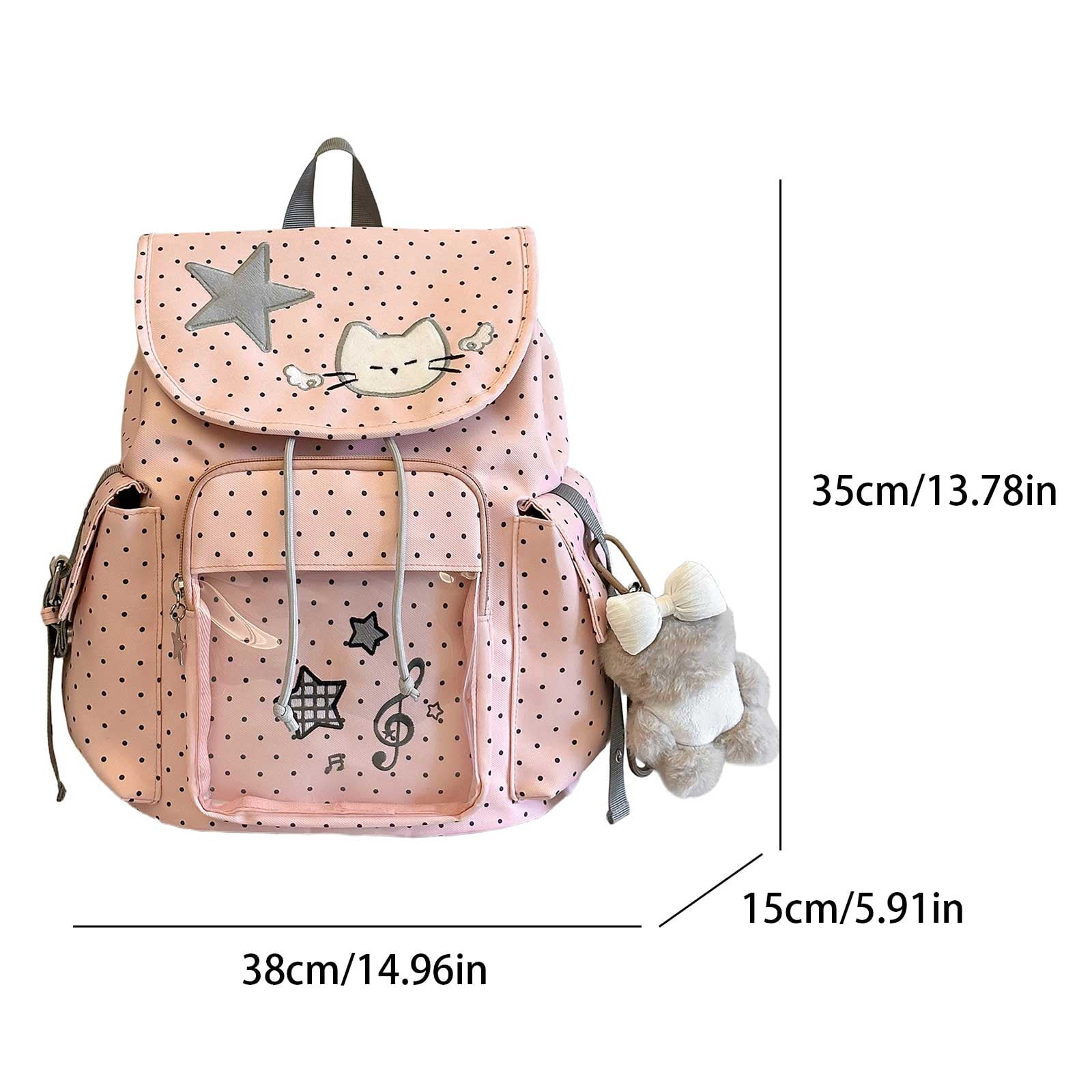HUISZJ Large Capacity School Backpack, Polka Dot Printed School Bag, Drawstring Laptop Backpack for Students College Travel, Pink
