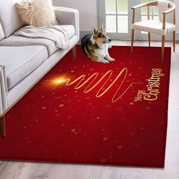 Christmas Area Rug 4x6 Washable Rug Non Slip Abstract Golden Sparkle Xmas Tree Red Winter Large Area Rug Indoor Floor Carpet for Entryway Bedroom Kitchen Living Room Home Office Dining Room Nursery