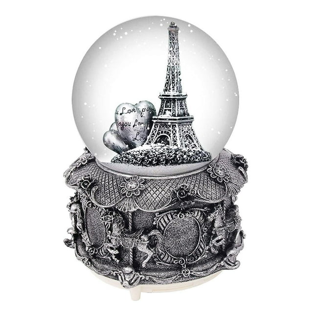 Caja de música con globo de nieve de la Torre Eiffel de París con nevadas automáticas y luces de colores, 100 mm 6 de altura brillar Electrónica