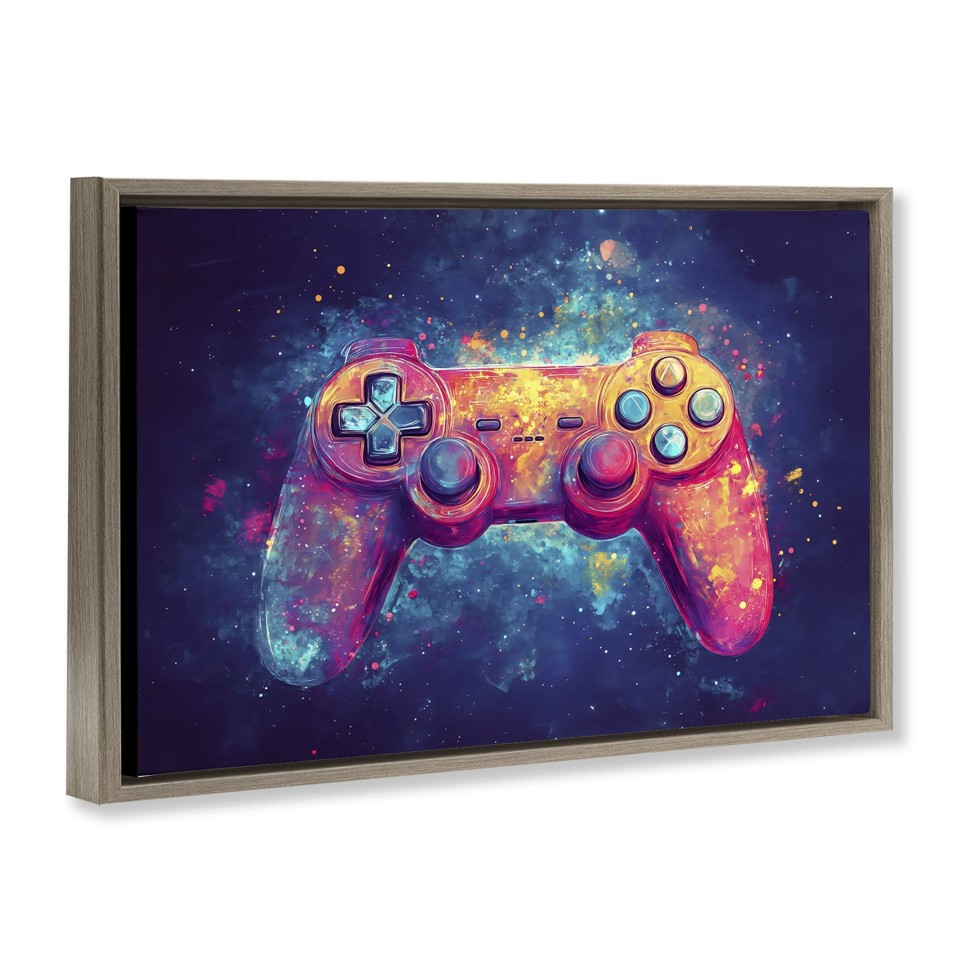 Stupell Industries Futuristic Cosmic Game Controller Brown Framed Floater Canvas Wall Art, design by Creative Studio