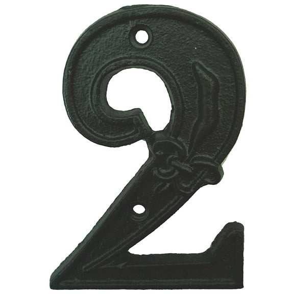 Lulu Decor, Cast Iron House Number 2 Vintage Black Finish with Fleur De Lis (# 2)