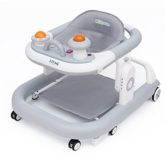Baby Walker with Wheels 4 in 1 Foldable Activity Center with Mute Wheels Adjustable Heights Anti-Fall Activity Center for Boys Girls Safe Infant Toddler Walker with Footrest for 6-24 Months