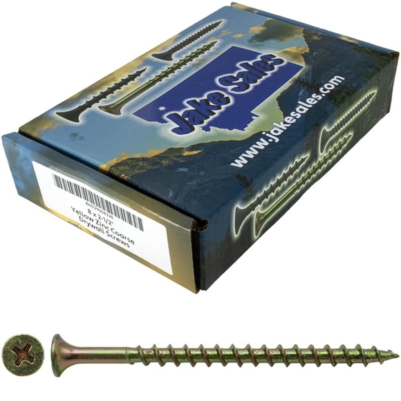 Jake Sales Drywall Screws: Yellow Zinc #8 x 2-1/2" Coarse Thread, Gypsum Board, Sheetrock, Plasterboard. Use for All Purpose Wood Screws (5 POUNDS - 594 Approx. Screw Count)