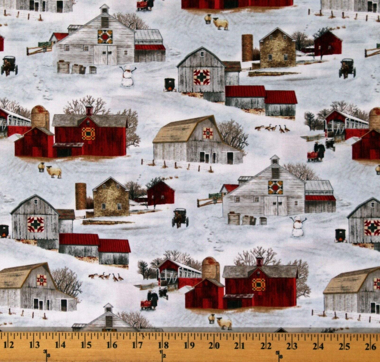 Cotton Houses Barns Homes Winter Snow Headin Home Cotton Fabric Print