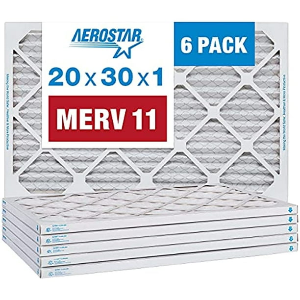 Aerostar 20x30x1 MERV 11 Pleated Air Filter, AC Furnace Air Filter, 6