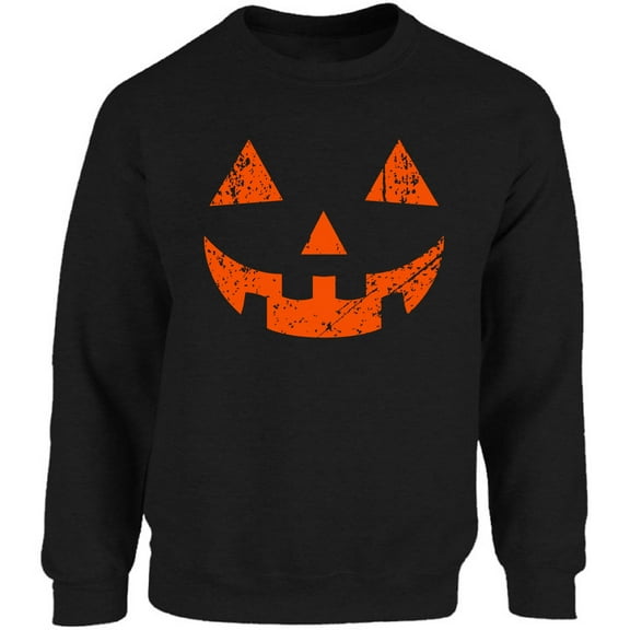 Jack O'Lantern Scary Pumpkin Face Unisex Sweatshirt Halloween Sweater for Her Him - S M L XL 2XL 3XL 4XL 5XL Graphic Tee - Women Men Crewneck Funny Happy Halloween Holiday Gift