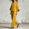 thumbnail image 5 of BRELIL Women Plus Size Two Piece Set Round Neck Batwing Sleeve Tops Wide Leg Pants Casual Loungewear Solid Boho Vacation Outfits Loose Travel Tracksuit, Yellow M, 5 of 7
