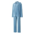 thumbnail image 5 of SAYOO Women 2 Piece Casual Lounge Wear Outfits for Women Long Sleeve Button Shirt Top High Waist Loose Pants Streetwear Pajamas, 5 of 9