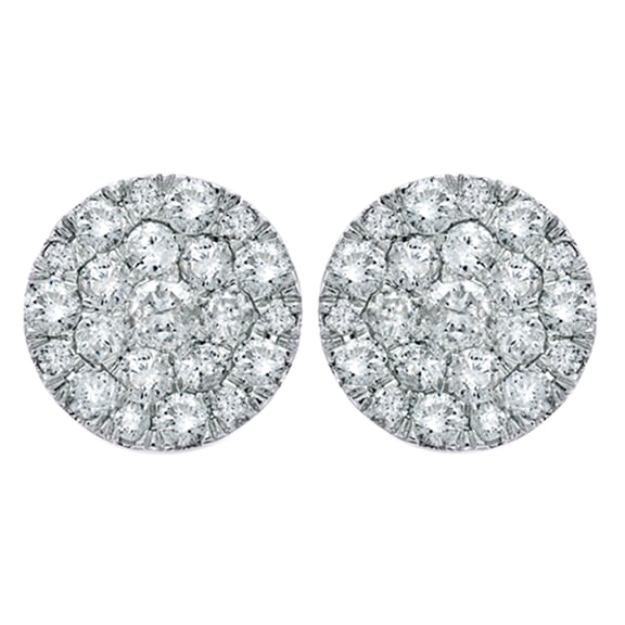 AFFY White Natural Diamond Carnation Cluster Stud Earrings in 10k White Gold (0.5 Cttw )