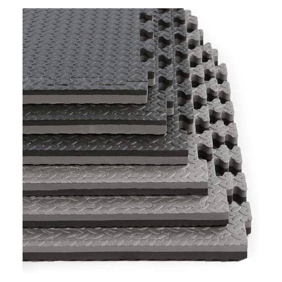 1" Extra Thick Interlocking Home Gym Foam Floor Mat Reversible Tiles (24" x 24") | 12 Pieces, Square feet | Protective Flooring for Work Out Exercise Black