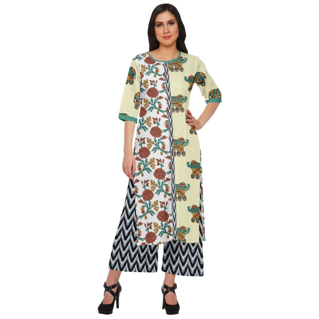 Moomaya Ensemble Décontracté en Viscose Santon pour Femmes, Robe 2 Pcs, Tenue Ethnique
