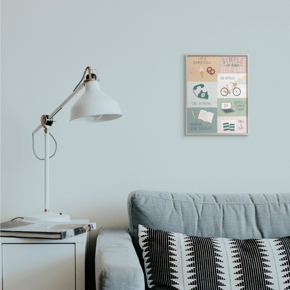 Stupell Industries Simple Home Self Care Advice Stay Positive Design Framed Wall Art Design by Gigi Louise, 11" x 14", Gray Framed