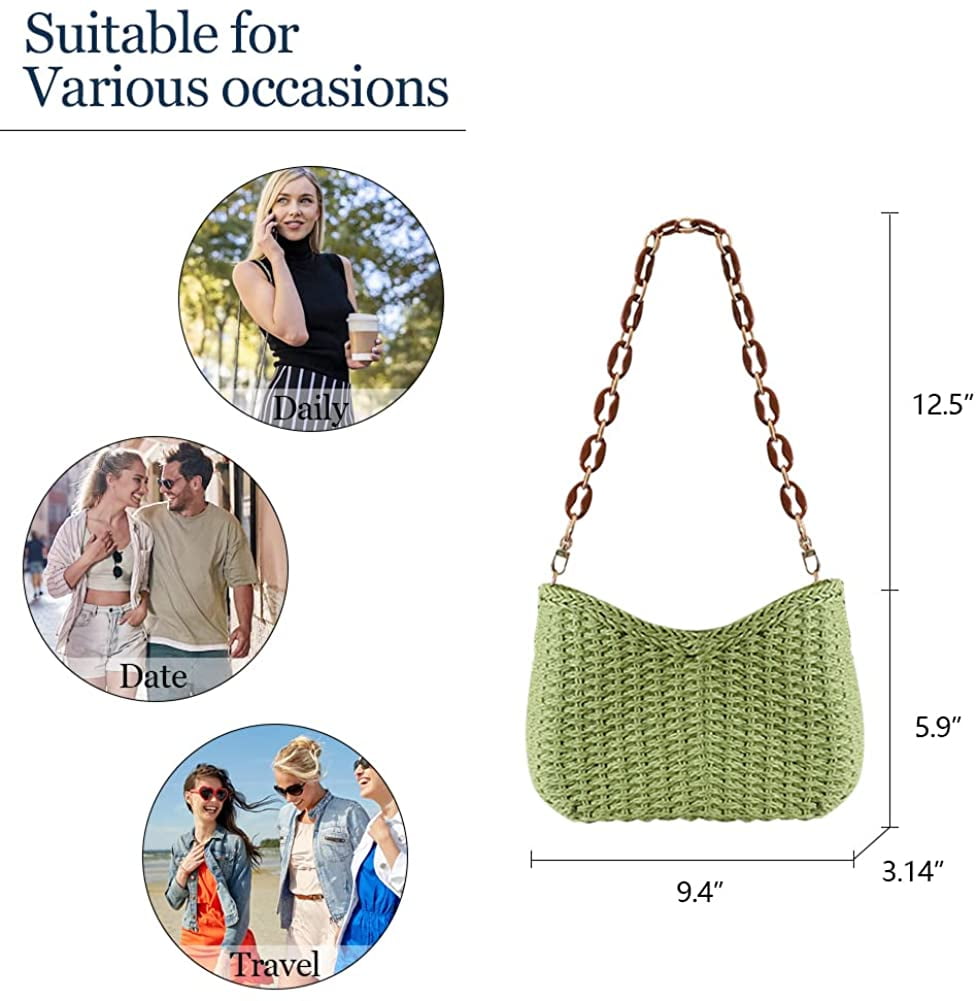 Straw Woven Shoulder Bag for Women Summer Beach Travel Crossbody Handbag Classics Satchel Purse