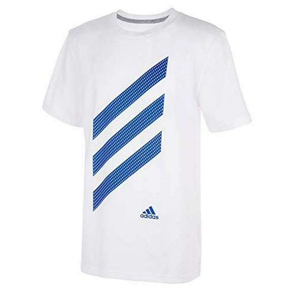 adidas Boys' Short Sleeve Logo Tee Shirt (Small, 3-Stripe New White)