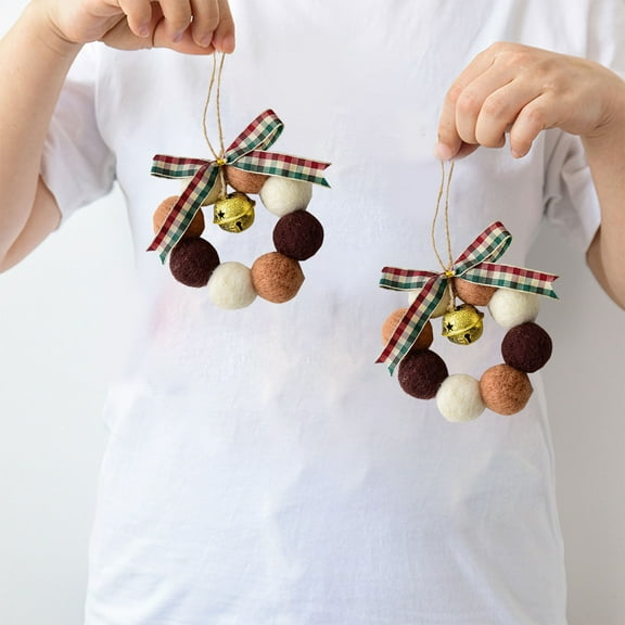Christmas Decoration Mini Wreath with Bell Wool Ball Wreath Girly Heart Decoration Wreath Christmas Decoration Centerpiece Fireplace Decoration Christmas Party