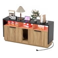 thumbnail image 2 of Uforic Litter Box Furniture with LED Light, Power Outlet for 2 Cats, Wooden Long Cat Litter Box Enclosure with Double Room, 2 of 9