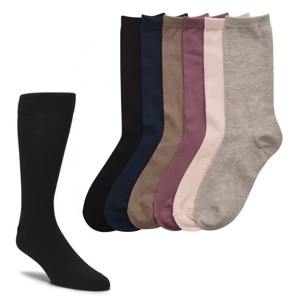 6 Pair Knocker Crew Socks Assorted Solid Colors Women Casual Wear Work Size 9-11