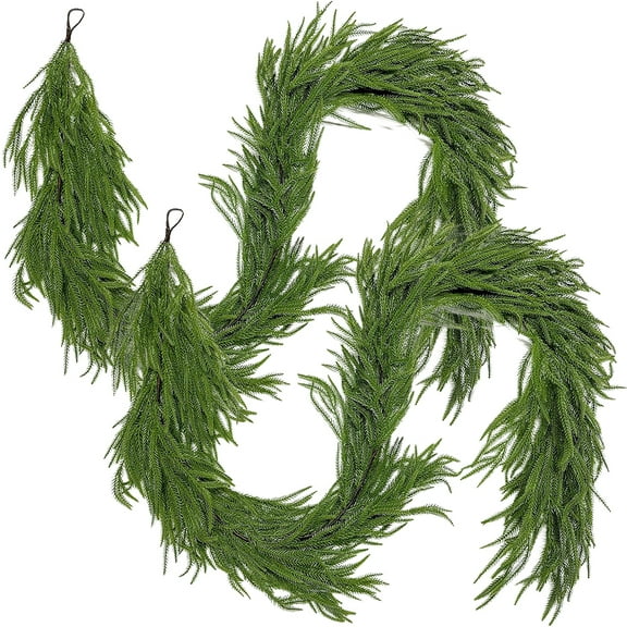6FT Christmas Garlands Pine Garland Real Touch Artificial Faux Greenery Garland for Holiday Indoor Outdoor Decor (2 Pcs)