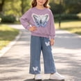 thumbnail image 2 of Wilark Toddler Girls Outfit Sets with Butterfly Sweatshirt and Jeans Casual Cute Long Sleeve Kids Fall Clothes Purple 5, 2 of 8