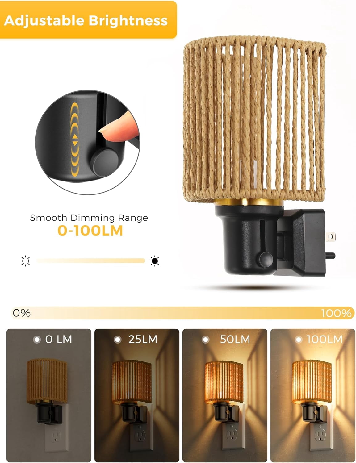 Night Lights Plug into Wall, Plug in Night Light, Bohemian Nightlight Dimmable with Light Sensor, 3000K, Boho Nightlights Farmhouse Decorative for Bedside Bedroom Bathroom Hallway, 1 Pack