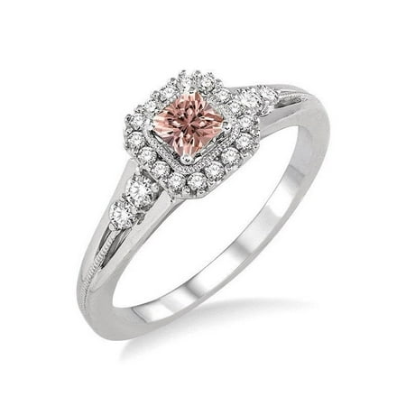 Antique 1 Carat Princess cut Morganite and Diamond Engagement Ring in 14k White Gold morganite and diamond engagement ring