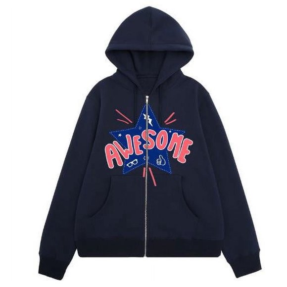 Women Zip up Hoodies Fashion Star Print Sweatshirt Jacket with Pockets