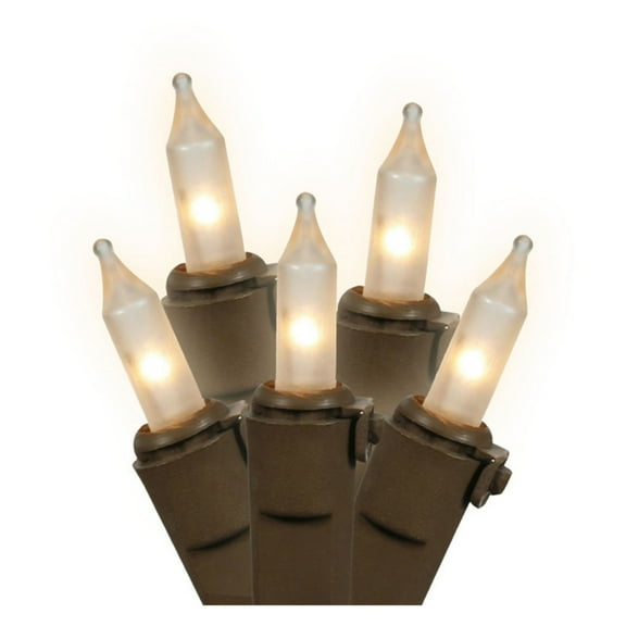 Vickerman 100 Frosted White Mini-Lights on Brown Wire, 33' Christmas Light Strand