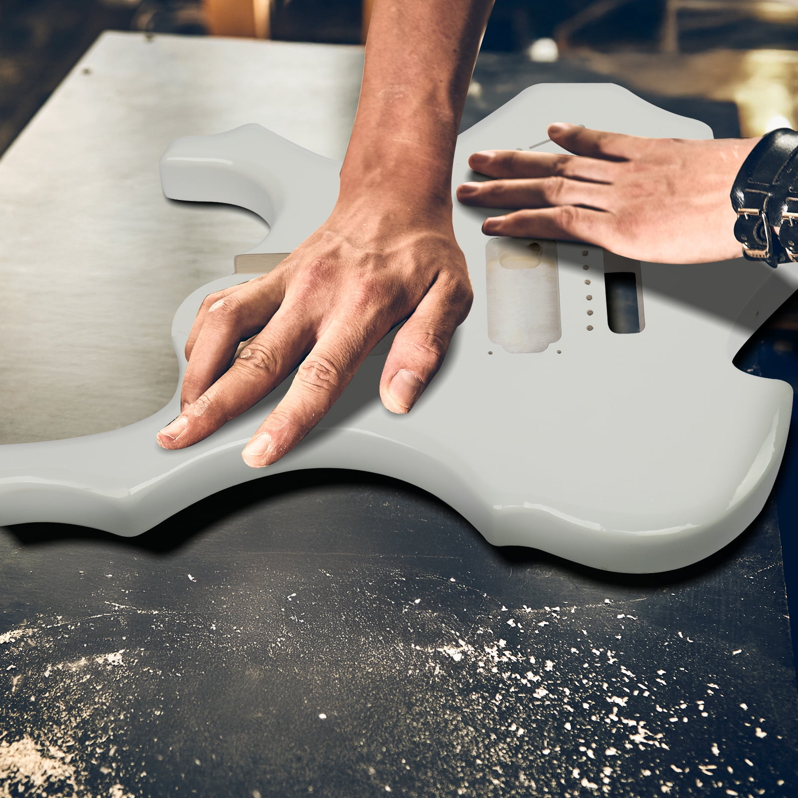 DIY 6 String Flame Shaped Style HSH Electric Guitar Kits with Mahogany Body, Maple Neck and Accessories White