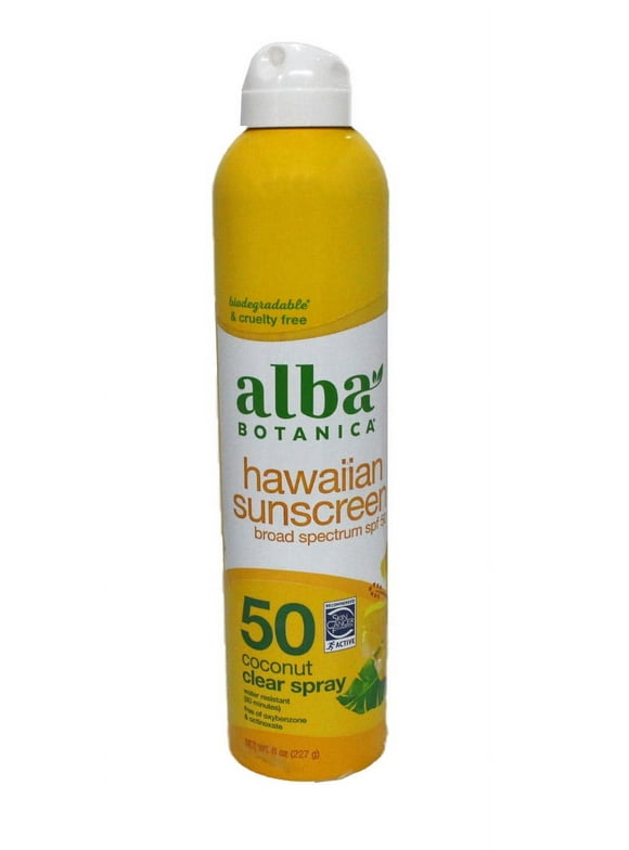 Alba Botanica Hawaiian Sunscreen SPF 50 Coconut Clear Spray 8 Ounce
