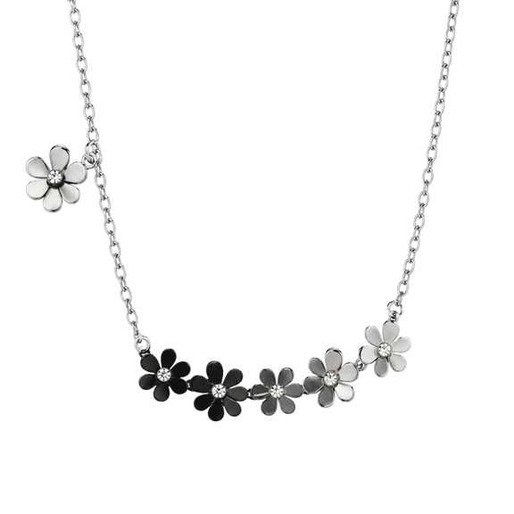 Zenvera fashion - Stainless Steel Floral Necklace for Women, Five-Petal Flower Chain Design with Mixed Tone Floral Charms