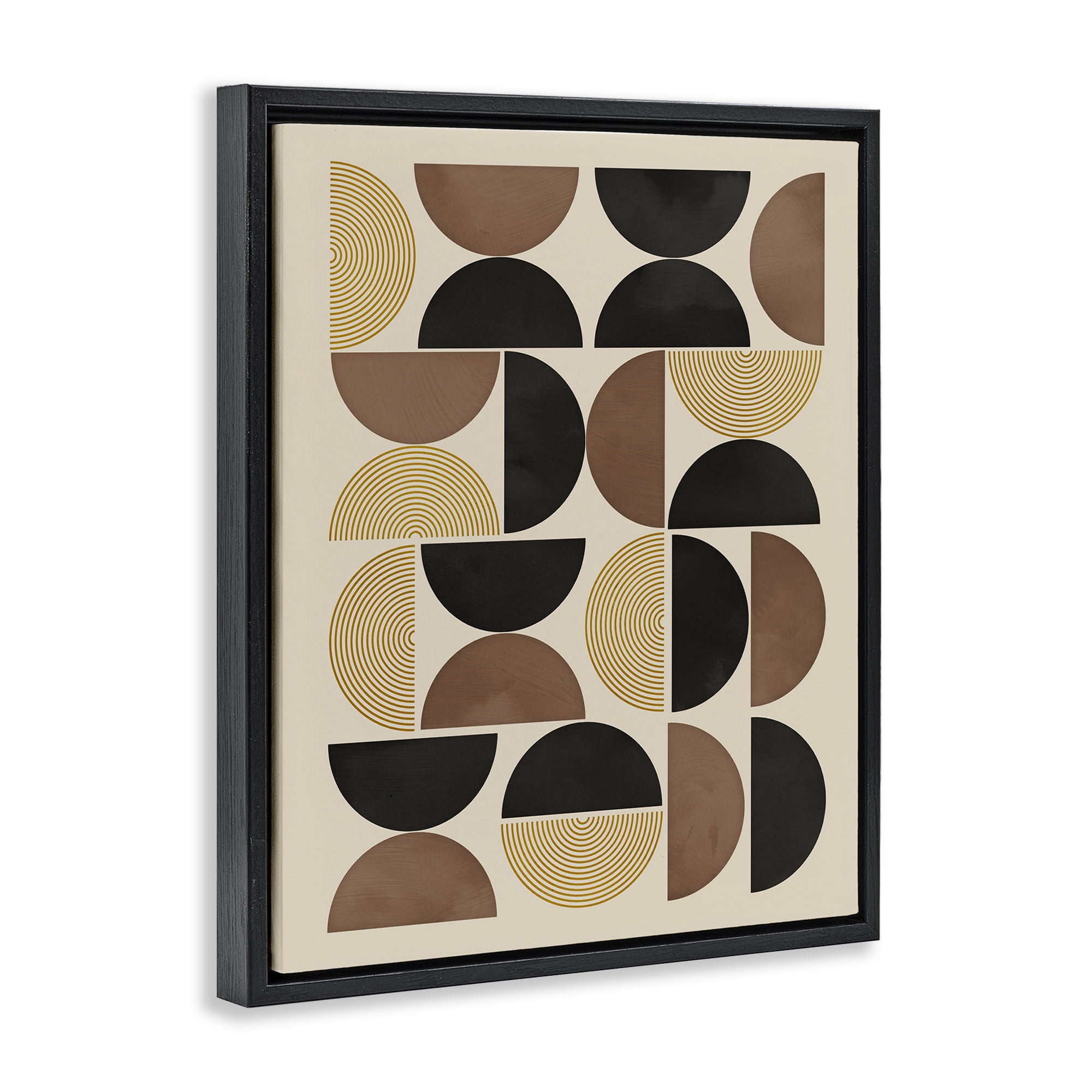 Stupell Industries Midcentury Geometric Shapes Abstract Painting Black Floater Framed Canvas Art Print Wall Art, 17 x 21