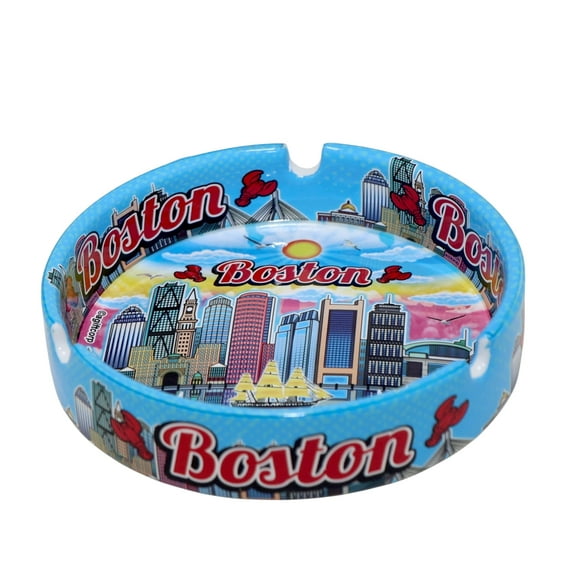 Boston Massachusetts Scene Full Wrap Porcelain Ashtray 5"