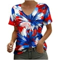 thumbnail image 2 of VKOYWKM Patriotic Tee Shirts for Women Red White and Blue Graphic T Shirts American Flag Short Sleeve Casual Summer Top V Neck Independence Day T-Shirts, 2 of 3