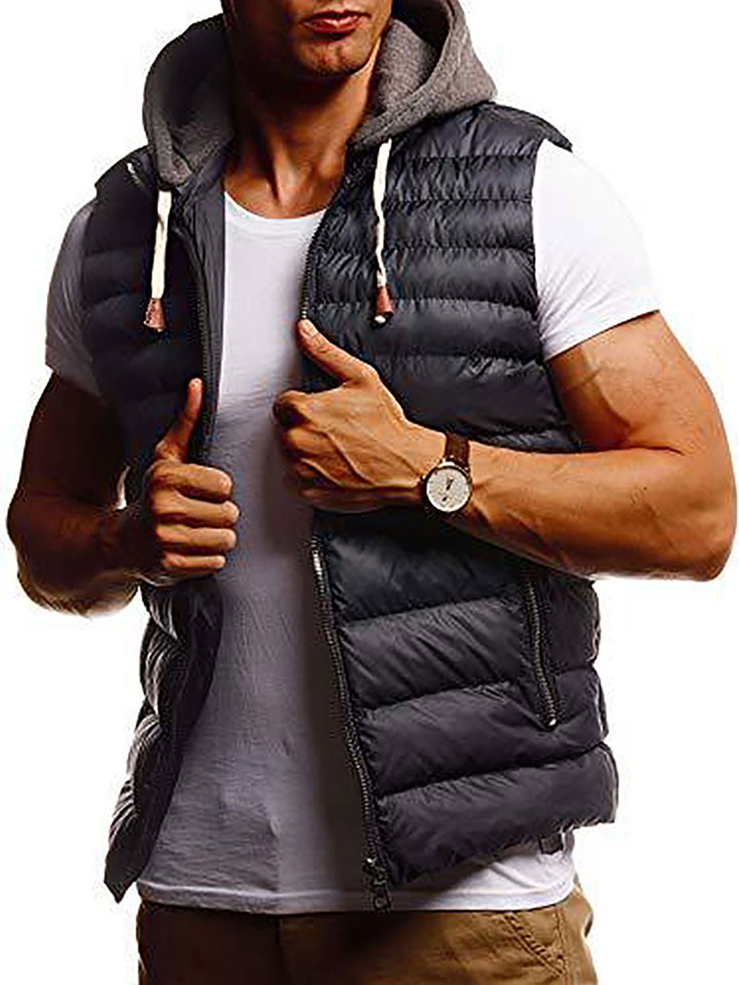 Frontwalk Hoodie Vest for Men Casual Winter Warm Coat Outwear Top with Pocket Sleeveless Full Zip Jacket Workout Jogger Padded Vest, Men's, Size: 5XL,