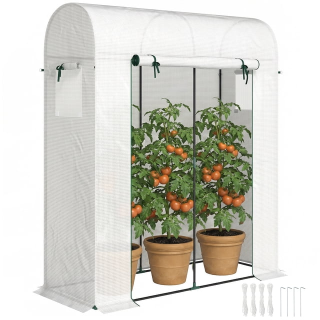 Outsunny Mini Greenhouse, Portable Garden Green House with PE Cover, White