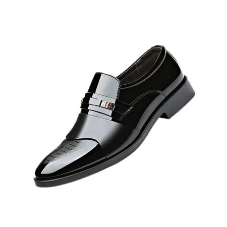 

GENILU Men Comfortable Non-Slip Loafers Slip On Dress Shoes Formal Glossy Leather Shoe Black 6