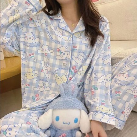

Hello Kitty Pajamas sets Kuromi Melody CInnamoroll kawaii girls ins style sleepwear Women‘s Summer Loose nightwear kids clothing