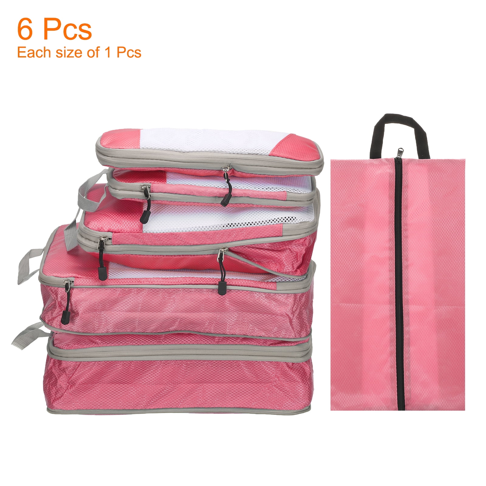 Uxcell 6pcs Compression Packing Cube for Suitcases Lightweight Travel Essentials Luggage Organizers Bags, Pink