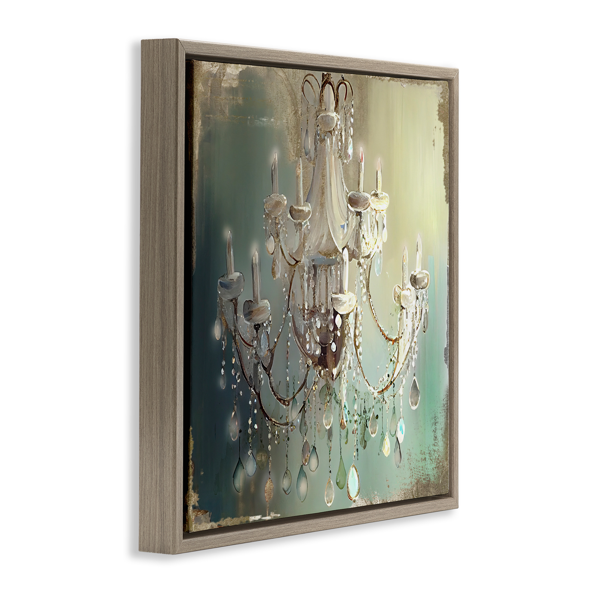 Vintage Illumine Chandelier Brown Framed Floater Canvas Wall Art, design by Sasha