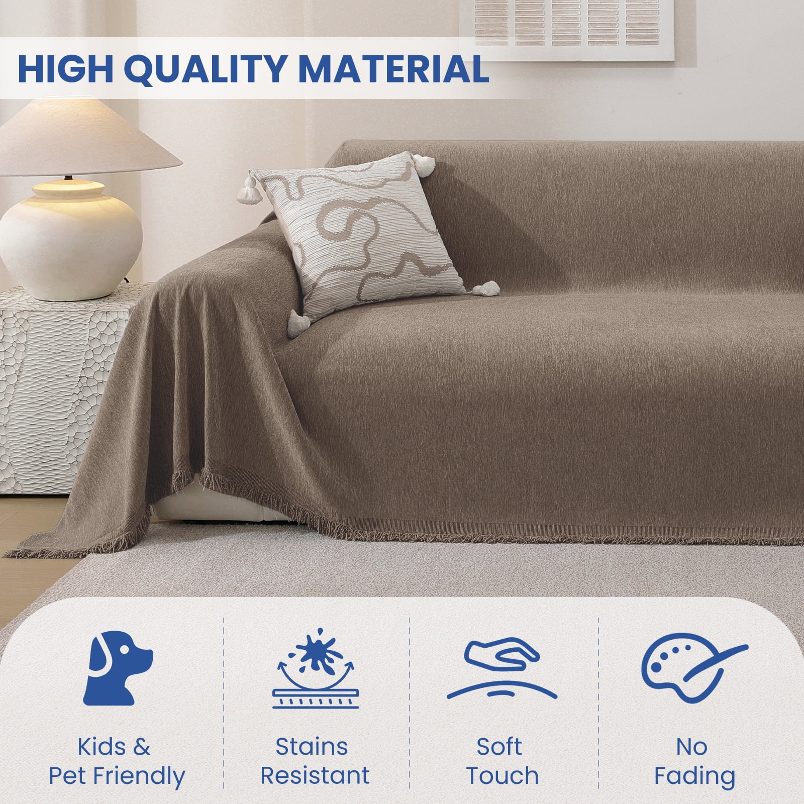 JIATER Sofa Cover Slipcover Couch Cover Durable Furniture Protector for Pets Home Decor 71"x134" Coffee