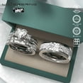 thumbnail image 2 of Adjustable size Wedding Ring Sets His And Hers Couples Women 925 Sterling Silver Moissanite Man Titanium Wedding Bands, 2 of 6