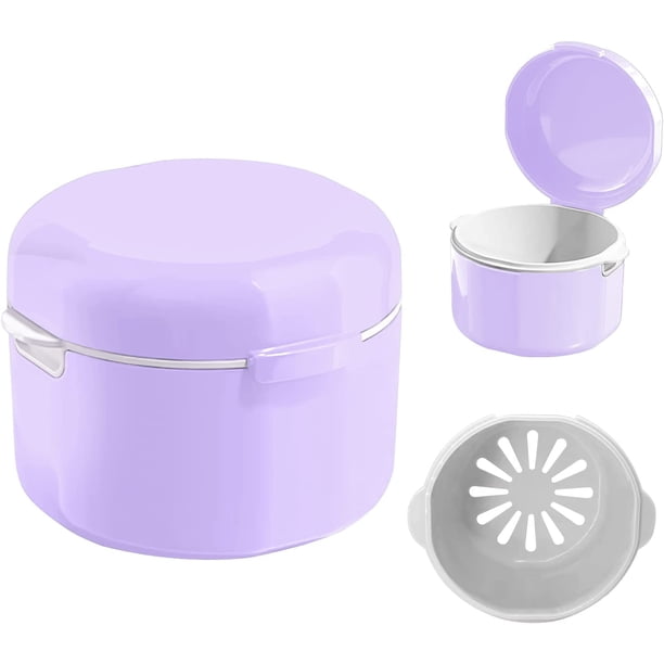 Regalo para mujer, caja para prótesis dentales nocturnas, estuche para prótesis dentales con tapa, estuche para prótesis dentales con cesta de enjuague extraíble, caja para aparatos