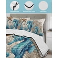 thumbnail image 3 of Full Size Quilt Bedding Set, Nautical Coastal Reversible Summer Quilt 3 Pieces, Retro Marine Life Seahorse Compass Map Beige Lightweight Bedspreads Coverlets with 2 Pillow Shams for All Seasons, 3 of 5