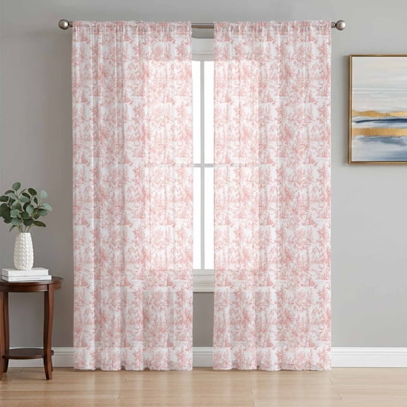 Pink Botanical Sheer Curtains 96 Inch Length 2 Panels Set, Watercolor Rustic Tree Abstract Voile Window Treatment Semi Sheer Long Curtains Drapes for Bedroom/Living Room/Kitchen 52"x96"x2