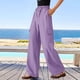 thumbnail image 2 of Pantalones palazzo de mujer de cintura alta y pierna ancha - Cordón elástico, pantalones de playa fluidos - Outfits de vacaciones S-XXL, 2 of 4