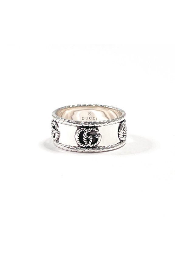 Pre-Owned GUCCI Double G Wide Ring 627729 J8400 0701 Ring, Sterling Silver 925, Size 17,...