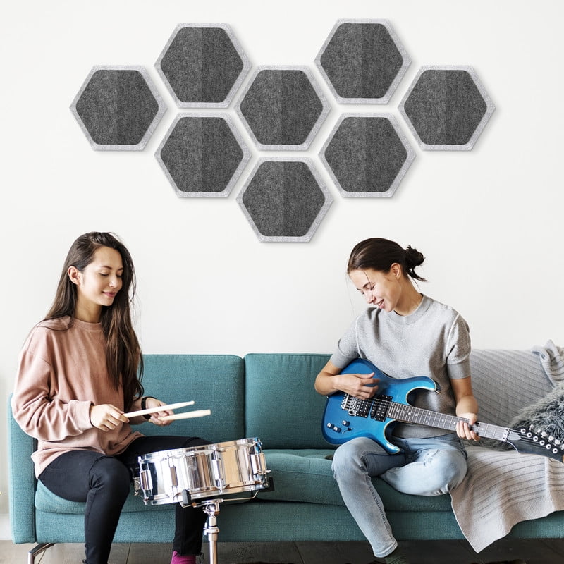 DOLLAR BOSS 8 Pcs Hexagon Felt Cork Board Tiles, Bulletin Board Strips Self Adhesive DIY Bulletin Board Pin Board for Home Wall Decor Stickers Memos Photos Display Notes, Photos, Schedules, Dark Gray