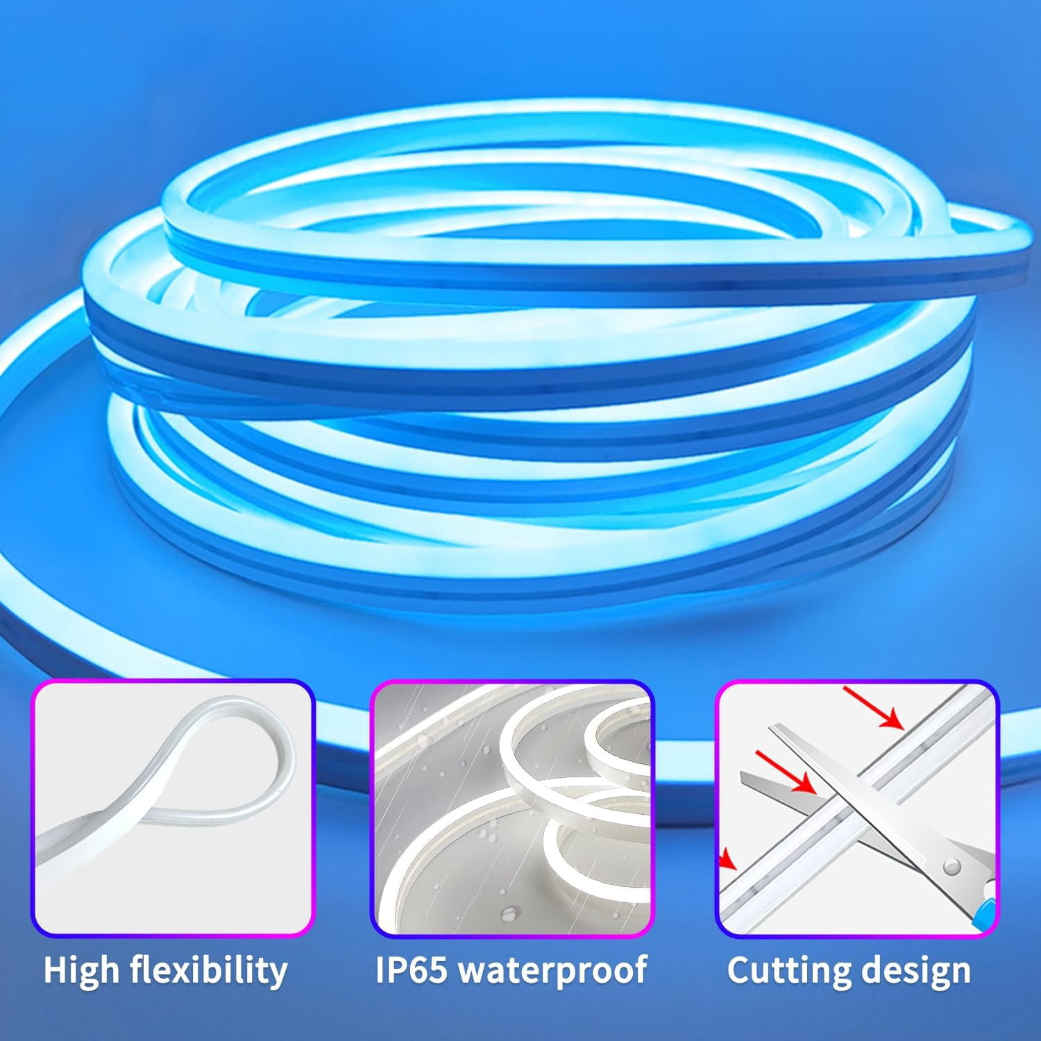 LED Neon Rope Lights - 16.4ft 24V RGB Flexible Strip Lights with Remote and APP Control, IP65 Waterproof for Bedroom and Outdoor Decor