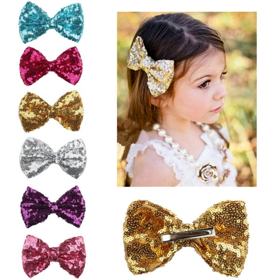 Yoyauz Glitter Bow Hair Clip - Shiny glitter sequined bow hair clip for girls, teens and ladies
